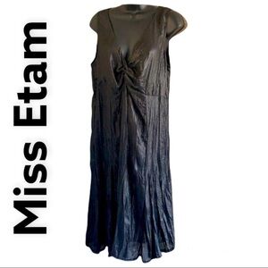 Miss Etam Black/Silver Metallic Satin Cocktail Dress Size EU 42